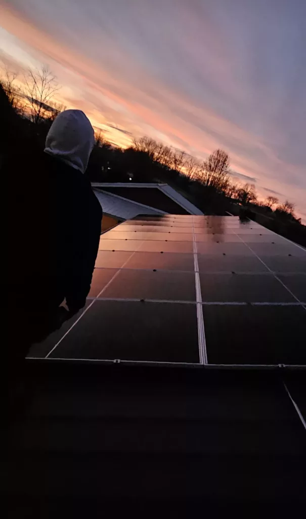 Sunset over solar panels